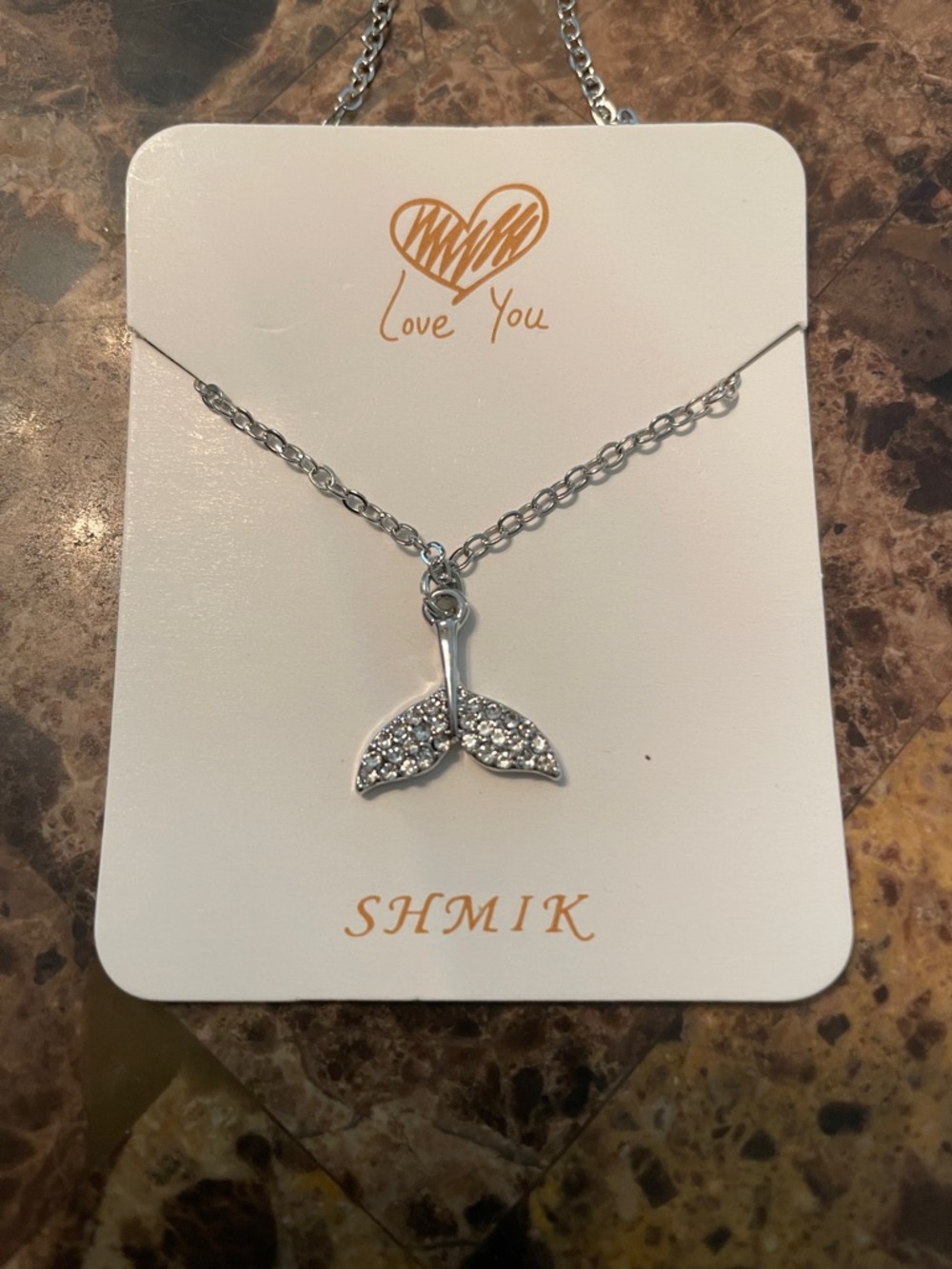 Silver Mermaid Tail Pendant Necklace - Sparkling Crystal Accent - Picture 2 of 4